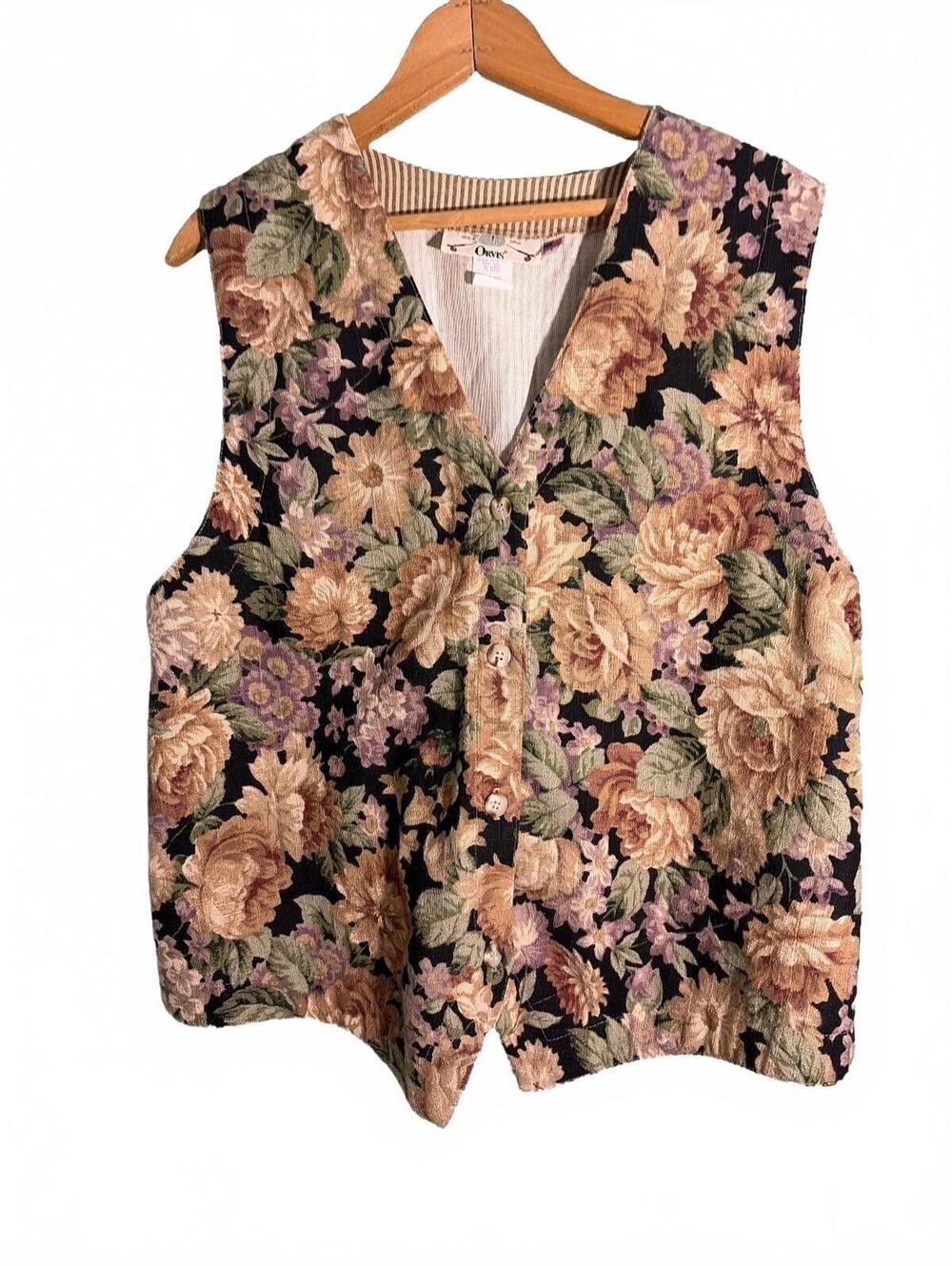 Orvis Vintage Floral  Tapestry Button-Up Vest Size Large